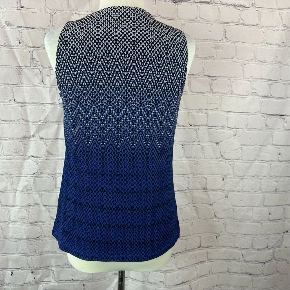 chico's geometric Blue Patterned tank layering office sz 0 (small 4) - Picture 3 of 10